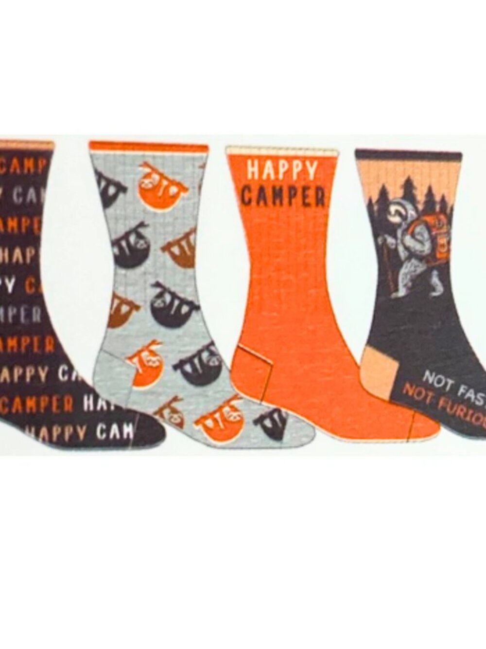 Happy Camper 4 Pair Sloth Going Camping Theme Men's Novelty Crew Socks - Picture 5 of 7